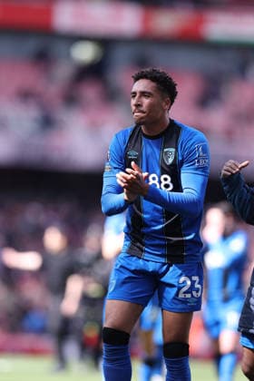 11th April 2026; Emirates Stadium, London, England; Premier League Football, Arsenal versus Bournemouth; James Hill of Bournemouth after the match KatiexChan