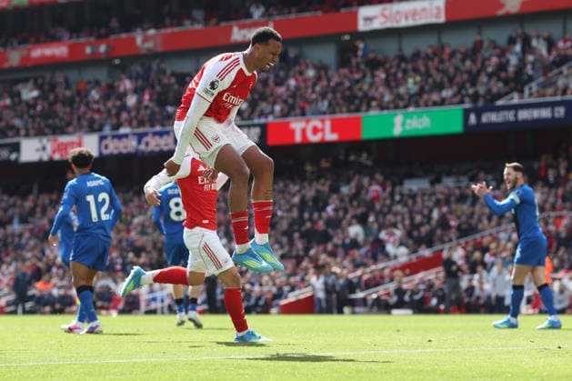 Arsenal v Bournemouth 11 April 2026, London - Premier League Football - Arsenal v AFC Bournemouth - Gabriel of Arsenal reacts after a missed chance - Photo: Charlotte Wilson Offside. London UK Copyright: xCharlottexWilsonx xOffsidexOffside