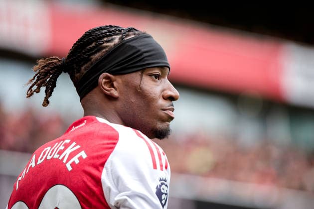 LONDON, ENGLAND - APRIL 11: Noni Madueke of Arsenal during the Premier League match between Arsenal and Bournemouth at Emirates Stadium on April 11, 2026 in London, England.  Copyright: xPedroxPorru MBxMediax