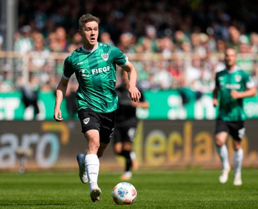 April 11, 2026, Muenster, Germany: SC Preussen Muenster defender JANO TER HORST (27) during the match between SC Pruessen Muenster and SpVgg Greuther Fuerth in the 2. Bundesliga on April 11, 2026, in Muenster, Germany...DFL REGULATIONS PROHIBIT ANY USE OF PHOTOGRAPHS AS IMAGE SEQUENCES AND OR QUASI-VIDEO Muenster Germany - ZUMAc201 20260411_zap_c201_040 Copyright: xScottxColemanx