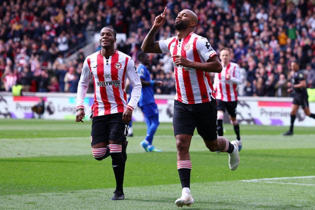 London, England, 11th April 2026. Igor Thiago of Brentford celebrates after scoring to make it 1-0 during the Brentford vs Everton Premier League match at Gtech Community Stadium, London. Picture credit should read: Paul Terry Sportimage EDITORIAL USE ONLY. No use with unauthorised audio, video, data, fixture lists, club league logos or live services. Online in-match use limited to 120 images, no video emulation. No use in betting, games or single club league player publications. SPI_020_PT_Brentford_Everton SPI-4678-0020