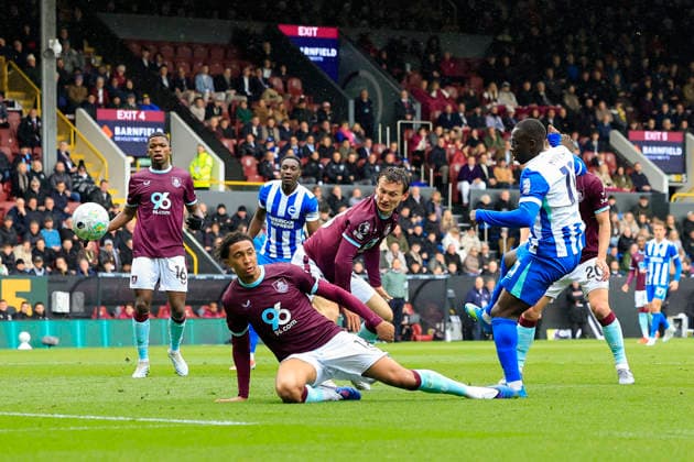 Burnley v Brighton and Hove Albion, Premier League Yankuba Minteh (11) of Brighton & Hove Albion has a shot on goal during the Premier League match between Burnley and Brighton and Hove Albion at Turf Moor, Burnley, UK on 11 April 2026. Burnley Turf Moor Lancashire UK Editorial use only DataCo restrictions apply See www.football-dataco.com , Copyright: xConorxMolloyx PSI-24053-0032