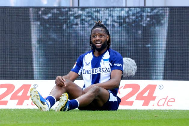 DEU, DFL, 2. FBL, Hertha BSC vs. 1.FC Kaiserslautern, 11.04.2026, Berliner Olympiastadion, Berlin, DEU, DFL, 2. FBL, Hertha BSC vs. 1.FC Kaiserslautern, im Bild Deyovaisio Zeefuik (Hertha BSC Berlin 42) DFL - regulations prohibit any use of Photographs as image sequences and or quasi-video