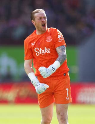 Brentford v Everton, English Premier League, Gtech Community Stadium, The Gtech Community Stadium, London, UK - 11 04 2026 Jordan Pickford of Everton celebrates their first goal during the Premier League game against Brentford at the Gtech Community Stadium London The Gtech Community Stadium London GBR, UK NEWSPAPERS OUT Copyright: xMarkxGreenwoodx