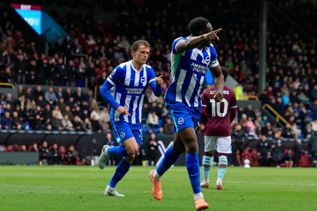 Burnley v Brighton and Hove Albion, Premier League Mats Wieffer (27) of Brighton & Hove Albion celebrates scoring to make it 0-1 during the Premier League match between Burnley and Brighton and Hove Albion at Turf Moor, Burnley, UK on 11 April 2026. Burnley Turf Moor Lancashire UK Editorial use only DataCo restrictions apply See www.football-dataco.com , Copyright: xConorxMolloyx PSI-24053-0035