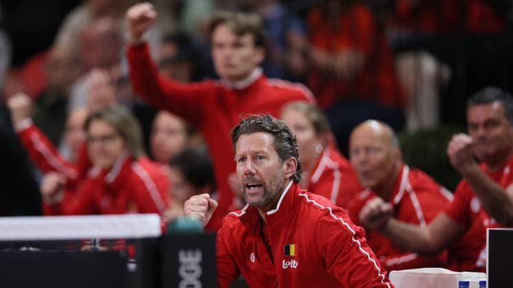 Belgian team captain Wim Fissette pictured during the fourth game between Belgian Minnen and US Jovic on the second day of the qualifiers of the Billie Jean King Cup tennis between Belgium and the USA, in Oostende, Belgium, on Saturday 11 April 2026. The meeting takes place on 10 and 11th April. PHOTO BENOITxDOPPAGNE  x170484741x
