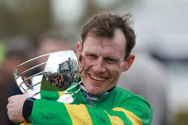 Paul Townend with the Winners trophy after I Am Maximus wins the 2026 Randox Grand National on Day Three, of the Randox Grand National festival 2026 Randox Grand National, Ladies Day, Horse Racing, Aintree Racecourse, Liverpool, UK - 10 Apr 2026Liverpool Aintree Racecourse United Kingdom EDITORIAL USE ONLY No use with unauthorised audio, video, data, fixture lists, club league logos or live services. Online in-match use limited to 120 images, no video emulation. No use in betting, games or single club league player publications.  Copyright: xPaulxGreenwood Shutterstockx 16823310be