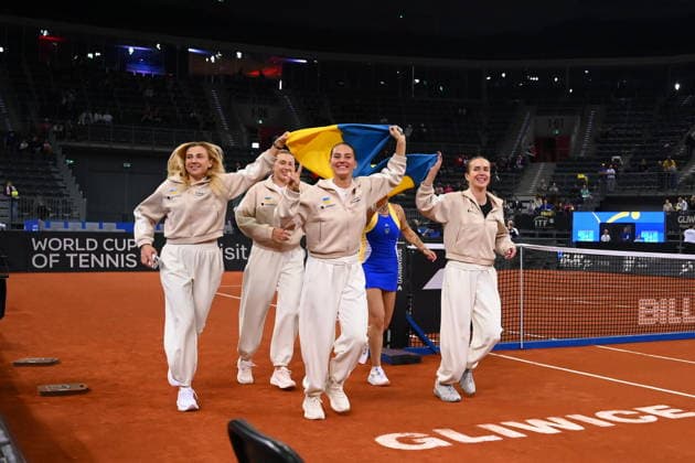 GLIWICE 11.04.2026 TENIS ZIEMNY BILLIE JEAN KING CUP MECZ POLSKA - UKRAINA BILLIE JEAN KING CUP TENNIS MATCH: POLAND - UKRAINE MARTA KOSTJUK ELINA SWITOLINA REPREZENTACJA UKRAINY FOT. KRZYSZTOF HELIOS 400MM NEWSPIX.PL --- newspix.pl 