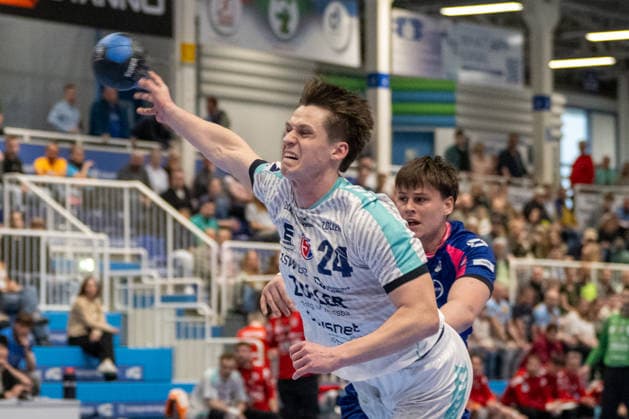 Maxim Orlov (SG BBM Bietigheim, 24) beim Wurf. TSV Bayer Dormagen vs. SG BBM Bietigheim, Handball, 2. HBL, 27. Spieltag, Saison 2025 2026, 11.04.2026 TSV Bayer Dormagen vs. SG BBM Bietigheim, Handball, 2. HBL, 27. Spieltag, Saison 2025 2026, 11.04.2026 Dormagen Copyright: xEibner-Pressefoto ThomasxHaeslerx EP_THR