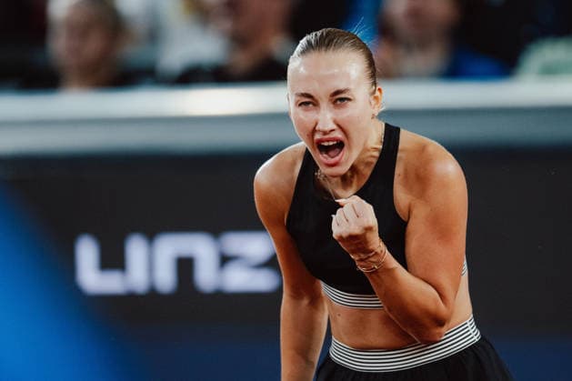 TENNIS - WTA, Tennis Damen Upper Austria Ladies Linz LINZ,AUSTRIA,11.APR.26 - TENNIS - WTA Tour, Upper Austria Ladies Linz. Image shows the rejoicing of Anastasia Potapova (AUT).  GEPAxpictures xAlexanderxSolc