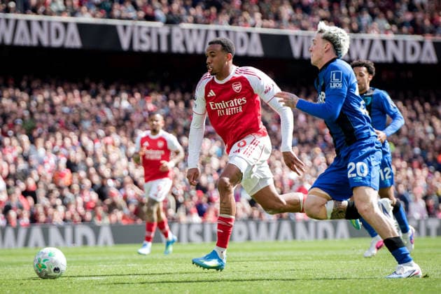 LONDON, ENGLAND - APRIL 11: Gabriel Magalhaes of Arsenal in action during the Premier League match between Arsenal and Bournemouth at Emirates Stadium on April 11, 2026 in London, England.  Copyright: xPedroxPorru MBxMediax