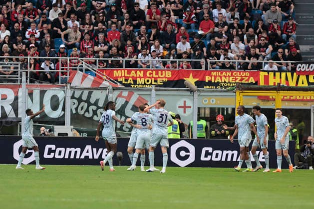 April 11, 2026, Milan, Lombardia, Italy: Udinese s ARTHUR ATTA celebrates after scoring a goal during the Italian Serie A Enilive soccer championship football match between AC Milan and Udinese Calcio at San Siro Stadium on April 11th, 2026, Milan, Italy Milan Italy - ZUMAr199 20260411_zsp_r199_037 Copyright: xMattiaxRadonix