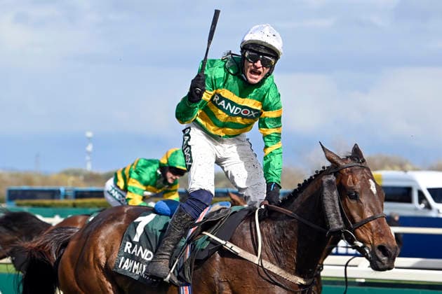 11.04.2026, Aintree, Liverpool, GBR - I am Maximus with Paul Townend up wins the Grand National. Aintree racecourse. (Pferd, Jockey, I am Maximus, Townend, Sieg, Ziel, Zielankunft) 260411C966AINTREE.JPG *** 11 04 2026, Aintree, Liverpool, GBR I am Maximus with Paul Townend up wins the Grand National Aintree racecourse horse, jockey, I am Maximus, Townend, win, finish, finish 260411C966AINTREE JPG