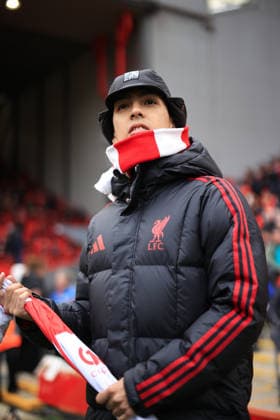 Football - Premier League - Liverpool v Fulham 11th April 2026 - Premier League - Liverpool v Fulham - Argentinian rapper Milo J - Photo: Simon Stacpoole Offside. Liverpool UK Copyright: xSimonxStacpoolexOffside