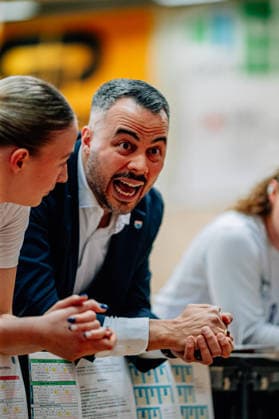 BB-1BL Damen Syntainics MBC Lions - BC Pharmaserv Marburg Timur Topal (GISA Lions MBC) waehrend der Saison 2025-2026 im Halbfinale Playoff im Spiel 1 von 5 in der DBBL Toyota Bundesliga Syntainics MBC Lions und BC Pharmaserv Marburg in der SWH Arena am 11. April 2026 in Halle Saale, Sachsen Anhalt, Deutschland