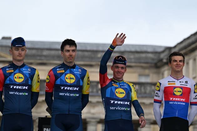 Paris-Roubaix Team Presentation Mads Pedersen of team Lidl-Trek participates in the team presentation of Paris-Roubaix 2026 (1.UWT - 123rd edition) in Compiegne, Hauts-de-France, on April 11, 2026. Compiegne France  Copyright: xGautierxDemouveauxx originalFilename:demouveaux-notitle260411_npn6A.jpg