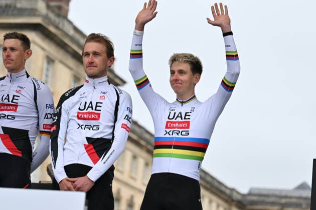 Paris-Roubaix Team Presentation World champion Tadej Pogacar of UAE Team Emirates participates in the team presentation of Paris-Roubaix 2026 (1.UWT - 123rd edition) in Compiegne, France, on April 11, 2026. Compiegne France  Copyright: xGautierxDemouveauxx originalFilename:demouveaux-notitle260411_npCXH.jpg