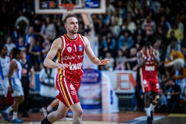 easycredit BBL Basketball Bundesliga 2025 2026 29. Spieltag 11.04.2026 Science City Jena vs Fitness First Würzburg Baskets Lukas Herzog (Würzburg), Jubel, Portrait Sparkassen Arena