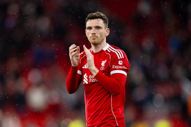 Football - FA Premier League - Liverpool FC v Fulham FC LIVERPOOL, ENGLAND - Saturday, April 11, 2026: Liverpool s Andy Robertson applauds the supporters after the FA Premier League match between Liverpool FC and Fulham FC at Anfield. The game ended 2-0. (Photo by David Rawcliffe Propaganda) LIVERPOOL Anfield MERSEYSIDE ENGLAND  Copyright: xDavidxRawcliffex P2026-04-11-Liverpool_Fulham-115