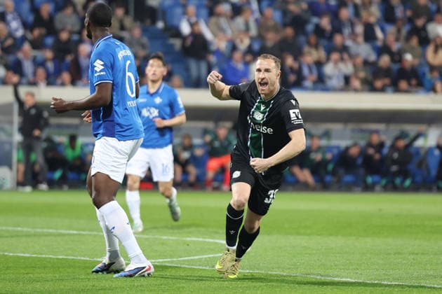 11.04.2026, xrekx, Fussball 2.Bundesliga, SV Darmstadt 98 - Hannover 96 v.l. Torjubel nach dem Tor zum celebrating the goal celebrate 0:1 durch Maurice Neubauer (Hannover 96) (DFL DFB REGULATIONS PROHIBIT ANY USE OF PHOTOGRAPHS as IMAGE SEQUENCES and or QUASI-VIDEO) Darmstadt