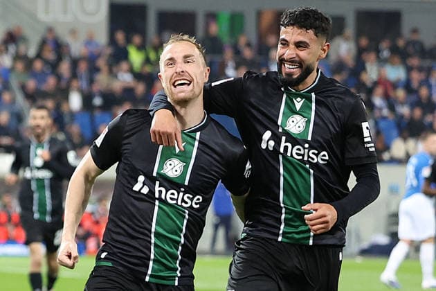 11.04.2026, xrekx, Fussball 2.Bundesliga, SV Darmstadt 98 - Hannover 96 v.l. Torjubel nach dem Tor zum celebrating the goal celebrate 0:1 durch Maurice Neubauer (Hannover 96) mit Elias Saad (Hannover 96) (DFL DFB REGULATIONS PROHIBIT ANY USE OF PHOTOGRAPHS as IMAGE SEQUENCES and or QUASI-VIDEO) Darmstadt *** 11 04 2026, xrekx, Fußball 2 Bundesliga, SV Darmstadt 98 Hannover 96 v l Torjubel nach dem Tor zum celebrating the goal celebrate 0 1 durch Maurice Neubauer Hannover 96 mit Elias Saad Hannover 96 DFL DFB REGULATIONS PROHIBIT ANY USE OF PHOTOGRAPHS as IMAGE SEQUENCES and or QUASI VIDEO Darmstadt