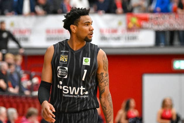 Bernard Pelote (Tigers Tuebingen, 01) Artland Dragons vs. Tigers Tuebingen, 2. Basketball-Bundesliga, Pro A, 31. Spieltag, Saison 2025 2026, 11.04.2026, Artland Dragons vs. Tigers Tuebingen, 2. Basketball-Bundesliga, Pro A, 31. Spieltag, Saison 2025 2026, 11.04.2026 Quakenbrueck Copyright: xEibner-Pressefoto RobertxGertzenx EP_RGN
