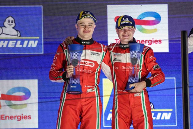 AUTO - MLC 2026 - BARCELONA 50 MASCHIO Giovanni (ita), QUEEN Colin (usa), 23Events Racing, Ligier JS P325 - Toyota, LMP3, portrait podium, portrait during the 1st round of the 2026 Michelin Le Mans Cup on the Circuit de Barcelona-Catalunya from April 10 to 12, 2026 in Barcelona, Spain - BarcelonaSpain  Copyright: xXavixBonillax