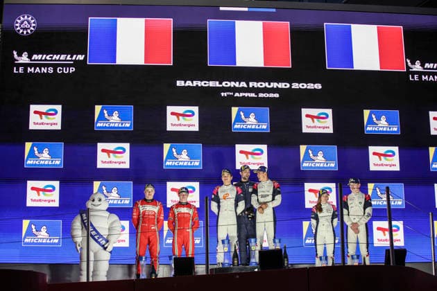 AUTO - MLC 2026 - BARCELONA 50 MASCHIO Giovanni (ita), QUEEN Colin (usa), 23Events Racing, Ligier JS P325 - Toyota, LMP3, portrait podium, portrait during the 1st round of the 2026 Michelin Le Mans Cup on the Circuit de Barcelona-Catalunya from April 10 to 12, 2026 in Barcelona, Spain - BarcelonaSpain  Copyright: xXavixBonillax