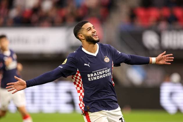 ROTTERDAM - PSV player Ismael Saibari celebrates after scoring during the Dutch Eredivisie match between Sparta and PSV at Het Kasteel on April 11, 2026 in Rotterdam, the Netherlands. (Photo by DeFodi Images) - *** ROTTERDAM PSV player Ismael Saibari celebrates after scoring during the Dutch Eredivisie match between Sparta and PSV at Het Kasteel on April 11, 2026 in Rotterdam, the Netherlands Photo by DeFodi Images