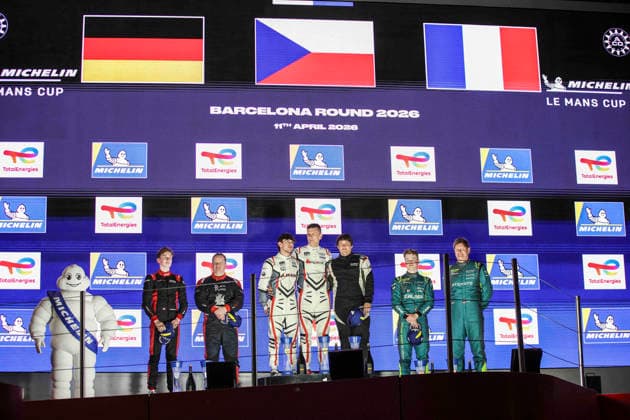 AUTO - MLC 2026 - BARCELONA 62 ZIELONKA Jacek (pol), ROBINSON LÃ o Sami (alg), Bretton Racing, Ligier JS P325 - Toyota, LMP3 Pro Am, podium, portrait 66 PARROW Steve (ger), PEDERSEN Mikkel Gaarde (den), Rinaldi Racing, Ligier JS P325 - Toyota, LMP3 Pro Am, 24 GISY Christian (ger), KRISTENSEN Oskar (den), Racing Spirit of LÃ man, Ligier JS P325 - Toyota, LMP3 Pro Am, during the 1st round of the 2026 Michelin Le Mans Cup on the Circuit de Barcelona-Catalunya from April 10 to 12, 2026 in Barcelona, Spain - BarcelonaSpain  Copyright: xXavixBonillax