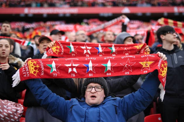 Football - Premier League - Liverpool v Fulham 11th April 2026 - Premier League - Liverpool v Fulham - Liverpool fans hold their scarves aloft as they sing You ll Never Walk Alone before the match - Photo: Simon Stacpoole Offside. Liverpool UK Copyright: xSimonxStacpoolexOffside