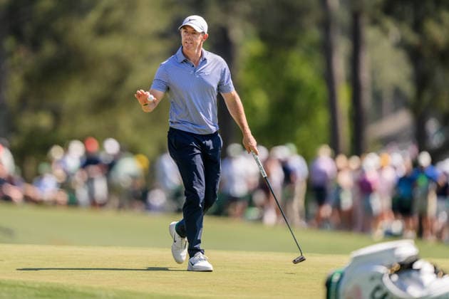 260411 Rory McIlroy of Northern Ireland celebrates during the third round of the 2026 Masters Golf Tournament on April 11, 2026 in Augusta. Photo: Petter Arvidson BILDBYRAN kod PA PA1195 golf masters bbeng the masters augusta jubel Copyright: PETTERxARVIDSON BB260411PA115