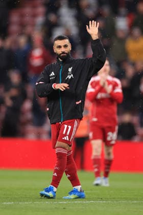 Football - Premier League - Liverpool v Fulham 11th April 2026 - Premier League - Liverpool v Fulham - Mohamed Salah of Liverpool waves after the match - Photo: Simon Stacpoole Offside. Liverpool UK Copyright: xSimonxStacpoolexOffside