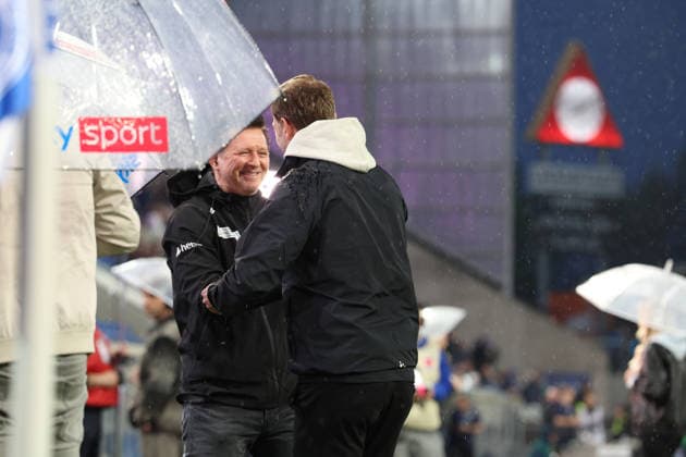 11.04.2026, xrekx, Fussball 2.Bundesliga, SV Darmstadt 98 - Hannover 96 v.l. Christian Titz Trainer (Hannover 96) Florian Kohfeldt Trainer (SV Darmstadt 98) (DFL DFB REGULATIONS PROHIBIT ANY USE OF PHOTOGRAPHS as IMAGE SEQUENCES and or QUASI-VIDEO) Darmstadt