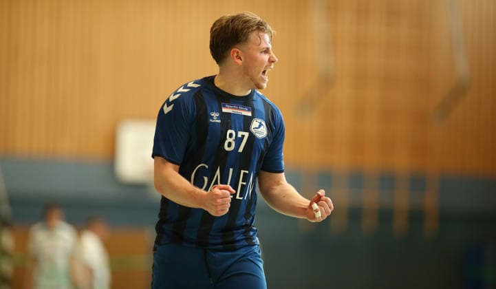Handball, Saison 2025 2026, 3. Liga, Staffel Nord-Ost, Männer. HG Hamburg-Barmbek - SC DHfK Leipzig II. Ben Rune Behncke (Hamburg), Jubel. Barmbek Hamburg *** Handball, Season 2025 2026, 3 League, Season North East, Men HG Hamburg Barmbek SC DHfK Leipzig II Ben Rune Behncke Hamburg , Jubel Barmbek Hamburg