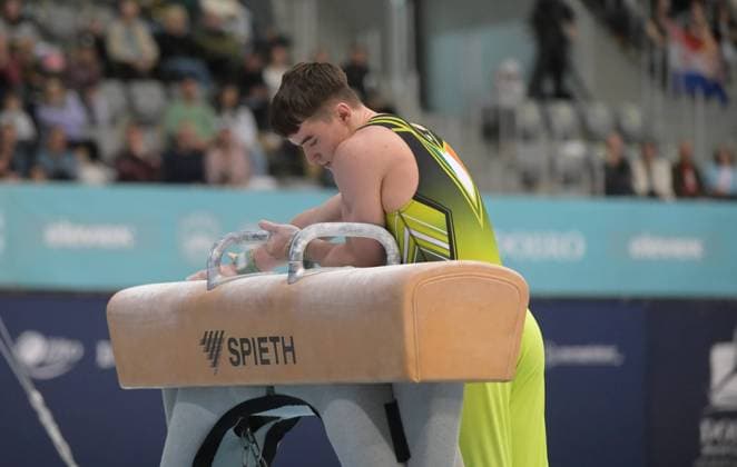 FIG APPARATUS WORLD CUP 2026 (CRO),Finals Day 1 (MAG, WAG), Hall Gradski vrt , Osijek, Croatia, 11.04.2026 HICKEY James (IRL) during FIG APPARATUS WORLD CUP 2026 (CRO),Final Day 1, Pommel Horse (MAG), Hall Gradski vrt , Osijek, Croatia, 11.04.2026 *** FIG APPARATUS WORLD CUP 2026 CRO ,Finals Day 1 MAG, WAG , Hall Gradski vrt , Osijek, Croatia, 11 04 2026 HICKEY James IRL during FIG APPARATUS WORLD CUP 2026 CRO ,Final Day 1, Pommel Horse MAG , Hall Gradski vrt , Osijek, Croatia, 11 04 2026 Copyright: xBEAUTIFULxSPORTS Stanusicx