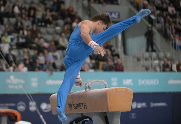 FIG APPARATUS WORLD CUP 2026 (CRO),Finals Day 1 (MAG, WAG), Hall Gradski vrt , Osijek, Croatia, 11.04.2026 RAKOVIC Gregor (SLO) during FIG APPARATUS WORLD CUP 2026 (CRO),Final Day 1, Pommel Horse (MAG), Hall Gradski vrt , Osijek, Croatia, 11.04.2026 *** FIG APPARATUS WORLD CUP 2026 CRO ,Finals Day 1 MAG, WAG , Hall Gradski vrt , Osijek, Croatia, 11 04 2026 RAKOVIC Gregor SLO during FIG APPARATUS WORLD CUP 2026 CRO ,Final Day 1, Pommel Horse MAG , Hall Gradski vrt , Osijek, Croatia, 11 04 2026 Copyright: xBEAUTIFULxSPORTS Stanusicx