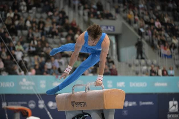 FIG APPARATUS WORLD CUP 2026 (CRO),Finals Day 1 (MAG, WAG), Hall Gradski vrt , Osijek, Croatia, 11.04.2026 RAKOVIC Gregor (SLO) during FIG APPARATUS WORLD CUP 2026 (CRO),Final Day 1, Pommel Horse (MAG), Hall Gradski vrt , Osijek, Croatia, 11.04.2026 *** FIG APPARATUS WORLD CUP 2026 CRO ,Finals Day 1 MAG, WAG , Hall Gradski vrt , Osijek, Croatia, 11 04 2026 RAKOVIC Gregor SLO during FIG APPARATUS WORLD CUP 2026 CRO ,Final Day 1, Pommel Horse MAG , Hall Gradski vrt , Osijek, Croatia, 11 04 2026 Copyright: xBEAUTIFULxSPORTS Stanusicx
