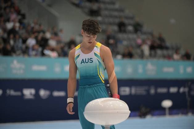 FIG APPARATUS WORLD CUP 2026 (CRO),Finals Day 1 (MAG, WAG), Hall Gradski vrt , Osijek, Croatia, 11.04.2026 HAGENS Tru (AUS) during FIG APPARATUS WORLD CUP 2026 (CRO),Final Day 1, Pommel Horse (MAG), Hall Gradski vrt , Osijek, Croatia, 11.04.2026 *** FIG APPARATUS WORLD CUP 2026 CRO ,Finals Day 1 MAG, WAG , Hall Gradski vrt , Osijek, Croatia, 11 04 2026 HAGENS Tru AUS during FIG APPARATUS WORLD CUP 2026 CRO ,Final Day 1, Pommel Horse MAG , Hall Gradski vrt , Osijek, Croatia, 11 04 2026 Copyright: xBEAUTIFULxSPORTS Stanusicx