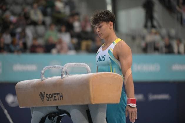 FIG APPARATUS WORLD CUP 2026 (CRO),Finals Day 1 (MAG, WAG), Hall Gradski vrt , Osijek, Croatia, 11.04.2026 HAGENS Tru (AUS) during FIG APPARATUS WORLD CUP 2026 (CRO),Final Day 1, Pommel Horse (MAG), Hall Gradski vrt , Osijek, Croatia, 11.04.2026 *** FIG APPARATUS WORLD CUP 2026 CRO ,Finals Day 1 MAG, WAG , Hall Gradski vrt , Osijek, Croatia, 11 04 2026 HAGENS Tru AUS during FIG APPARATUS WORLD CUP 2026 CRO ,Final Day 1, Pommel Horse MAG , Hall Gradski vrt , Osijek, Croatia, 11 04 2026 Copyright: xBEAUTIFULxSPORTS Stanusicx