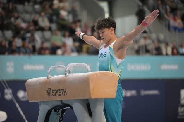 FIG APPARATUS WORLD CUP 2026 (CRO),Finals Day 1 (MAG, WAG), Hall Gradski vrt , Osijek, Croatia, 11.04.2026 HAGENS Tru (AUS) during FIG APPARATUS WORLD CUP 2026 (CRO),Final Day 1, Pommel Horse (MAG), Hall Gradski vrt , Osijek, Croatia, 11.04.2026 *** FIG APPARATUS WORLD CUP 2026 CRO ,Finals Day 1 MAG, WAG , Hall Gradski vrt , Osijek, Croatia, 11 04 2026 HAGENS Tru AUS during FIG APPARATUS WORLD CUP 2026 CRO ,Final Day 1, Pommel Horse MAG , Hall Gradski vrt , Osijek, Croatia, 11 04 2026 Copyright: xBEAUTIFULxSPORTS Stanusicx