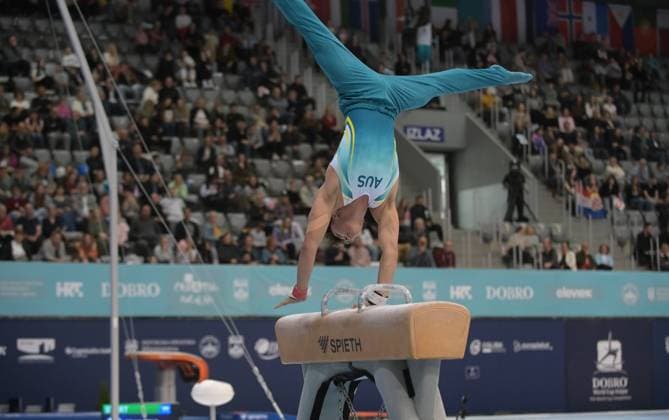 FIG APPARATUS WORLD CUP 2026 (CRO),Finals Day 1 (MAG, WAG), Hall Gradski vrt , Osijek, Croatia, 11.04.2026 HAGENS Tru (AUS) during FIG APPARATUS WORLD CUP 2026 (CRO),Final Day 1, Pommel Horse (MAG), Hall Gradski vrt , Osijek, Croatia, 11.04.2026 *** FIG APPARATUS WORLD CUP 2026 CRO ,Finals Day 1 MAG, WAG , Hall Gradski vrt , Osijek, Croatia, 11 04 2026 HAGENS Tru AUS during FIG APPARATUS WORLD CUP 2026 CRO ,Final Day 1, Pommel Horse MAG , Hall Gradski vrt , Osijek, Croatia, 11 04 2026 Copyright: xBEAUTIFULxSPORTS Stanusicx