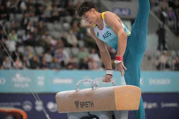 FIG APPARATUS WORLD CUP 2026 (CRO),Finals Day 1 (MAG, WAG), Hall Gradski vrt , Osijek, Croatia, 11.04.2026 HAGENS Tru (AUS) during FIG APPARATUS WORLD CUP 2026 (CRO),Final Day 1, Pommel Horse (MAG), Hall Gradski vrt , Osijek, Croatia, 11.04.2026 *** FIG APPARATUS WORLD CUP 2026 CRO ,Finals Day 1 MAG, WAG , Hall Gradski vrt , Osijek, Croatia, 11 04 2026 HAGENS Tru AUS during FIG APPARATUS WORLD CUP 2026 CRO ,Final Day 1, Pommel Horse MAG , Hall Gradski vrt , Osijek, Croatia, 11 04 2026 Copyright: xBEAUTIFULxSPORTS Stanusicx
