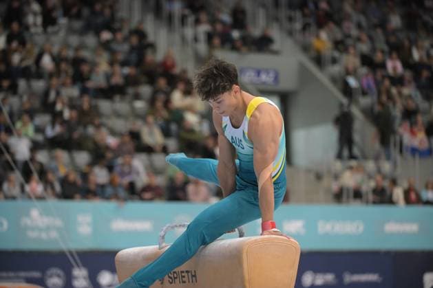FIG APPARATUS WORLD CUP 2026 (CRO),Finals Day 1 (MAG, WAG), Hall Gradski vrt , Osijek, Croatia, 11.04.2026 HAGENS Tru (AUS) during FIG APPARATUS WORLD CUP 2026 (CRO),Final Day 1, Pommel Horse (MAG), Hall Gradski vrt , Osijek, Croatia, 11.04.2026 *** FIG APPARATUS WORLD CUP 2026 CRO ,Finals Day 1 MAG, WAG , Hall Gradski vrt , Osijek, Croatia, 11 04 2026 HAGENS Tru AUS during FIG APPARATUS WORLD CUP 2026 CRO ,Final Day 1, Pommel Horse MAG , Hall Gradski vrt , Osijek, Croatia, 11 04 2026 Copyright: xBEAUTIFULxSPORTS Stanusicx