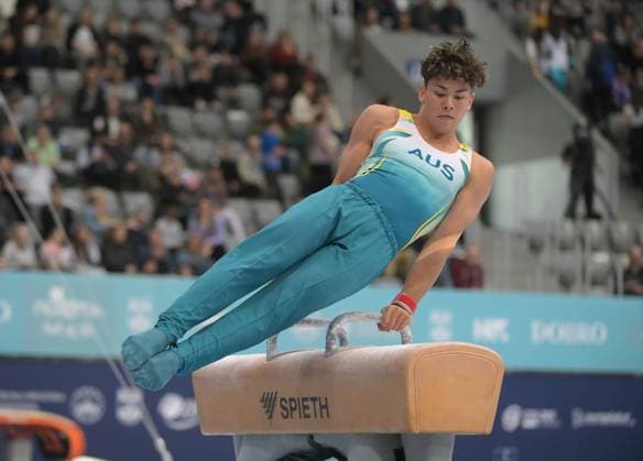 FIG APPARATUS WORLD CUP 2026 (CRO),Finals Day 1 (MAG, WAG), Hall Gradski vrt , Osijek, Croatia, 11.04.2026 HAGENS Tru (AUS) during FIG APPARATUS WORLD CUP 2026 (CRO),Final Day 1, Pommel Horse (MAG), Hall Gradski vrt , Osijek, Croatia, 11.04.2026 *** FIG APPARATUS WORLD CUP 2026 CRO ,Finals Day 1 MAG, WAG , Hall Gradski vrt , Osijek, Croatia, 11 04 2026 HAGENS Tru AUS during FIG APPARATUS WORLD CUP 2026 CRO ,Final Day 1, Pommel Horse MAG , Hall Gradski vrt , Osijek, Croatia, 11 04 2026 Copyright: xBEAUTIFULxSPORTS Stanusicx