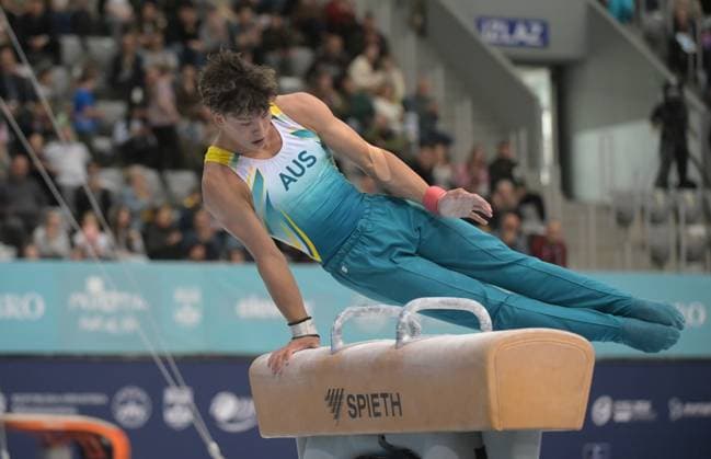 FIG APPARATUS WORLD CUP 2026 (CRO),Finals Day 1 (MAG, WAG), Hall Gradski vrt , Osijek, Croatia, 11.04.2026 HAGENS Tru (AUS) during FIG APPARATUS WORLD CUP 2026 (CRO),Final Day 1, Pommel Horse (MAG), Hall Gradski vrt , Osijek, Croatia, 11.04.2026 *** FIG APPARATUS WORLD CUP 2026 CRO ,Finals Day 1 MAG, WAG , Hall Gradski vrt , Osijek, Croatia, 11 04 2026 HAGENS Tru AUS during FIG APPARATUS WORLD CUP 2026 CRO ,Final Day 1, Pommel Horse MAG , Hall Gradski vrt , Osijek, Croatia, 11 04 2026 Copyright: xBEAUTIFULxSPORTS Stanusicx