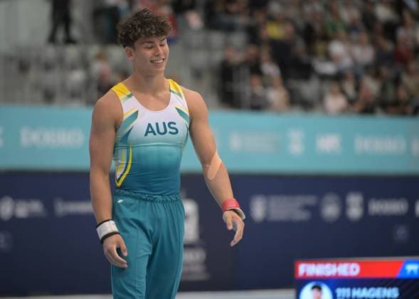 FIG APPARATUS WORLD CUP 2026 (CRO),Finals Day 1 (MAG, WAG), Hall Gradski vrt , Osijek, Croatia, 11.04.2026 HAGENS Tru (AUS) during FIG APPARATUS WORLD CUP 2026 (CRO),Final Day 1, Pommel Horse (MAG), Hall Gradski vrt , Osijek, Croatia, 11.04.2026 *** FIG APPARATUS WORLD CUP 2026 CRO ,Finals Day 1 MAG, WAG , Hall Gradski vrt , Osijek, Croatia, 11 04 2026 HAGENS Tru AUS during FIG APPARATUS WORLD CUP 2026 CRO ,Final Day 1, Pommel Horse MAG , Hall Gradski vrt , Osijek, Croatia, 11 04 2026 Copyright: xBEAUTIFULxSPORTS Stanusicx