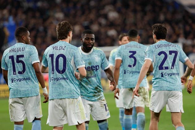 CALCIO - Serie A - Atalanta BC vs Juventus FC Jeremie Boga of FC Juventus celebrates after scoring goal in the 48th minute for 0-1 during the match of 2025-2026 Serie A football between Atalanta BC vs Juventus FC at the New Balance Arena Stadium on 11 April 2026 in Bergamo, BG. Bergamo Italy  Copyright: xIPAxSport ABACAx