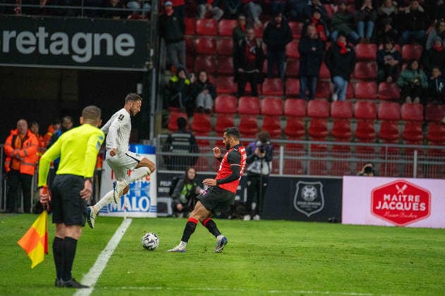 FOOTBALL : Stade Rennais vs Angers SCO - Ligue 1 - JournÃ e 29 - 11 04 2026 Haris Belkebla (Angers SCO) RennesFrance  Copyright: xEmilienxJousselinx