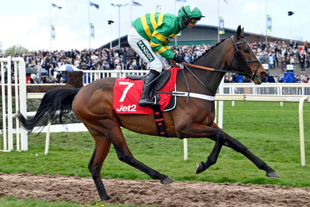 11.04.2026, Aintree, Liverpool, GBR - Impose Toi with Nicolai de Boinville. Aintree racecourse. (Pferd, Jockey, Impose Toi, de Boinville, Aufgalopp) 260411C932AINTREE.JPG *** 11 04 2026, Aintree, Liverpool, GBR Impose Toi with Nicolai de Boinville Aintree racecourse horse, jockey, Impose Toi, de Boinville, gallop 260411C932AINTREE JPG
